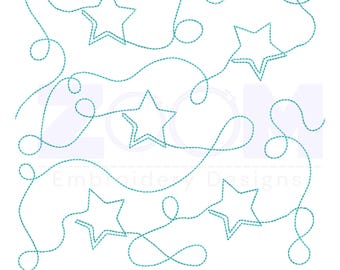 Shooting Star Quilting Machine Embroidery Design - 20 Sizes - Patriotic Edge-to-Edge Quilting Pattern - Single and Triple Run Stitches