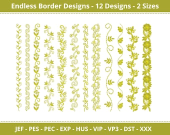 Simple Floral Border Machine Embroidery Designs - One Color Border Divider Embroidery Pattern - 12 Designs Set - 2 Sizes - Instant Download