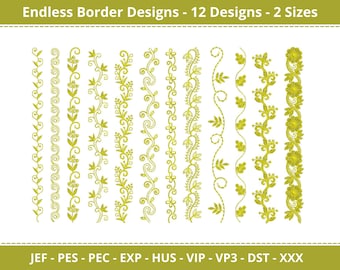 Simple Floral Border Machine Embroidery Designs - One Color Border Divider Embroidery Pattern - 12 Designs Set - 2 Sizes - Instant Download