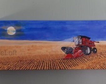 Titled: "Harvest Moon", an Artist signed original, acrylic gallery Canadiana painting on canvas, free delivery