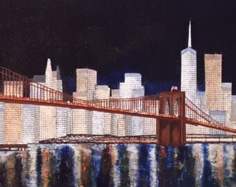 Titled: "Manhattan Nights", An Artist signed original, breathe taking acrylic gallery painting. "The City that never sleeps" Free Shipping