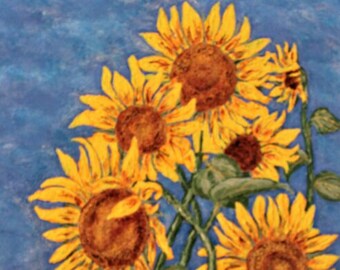 Titled: “Summer’s Bloom ", An Artist signed original acrylic painting of Sun flowers in bloom on a summers day