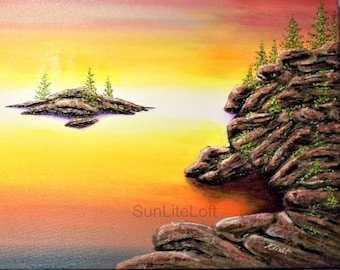 Titled: "Twilight" Original Artist signed, Canadiana, acrylic painting, 1000 Islands, Ontario,   stretched canvas, free shipping