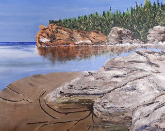 Titled: "Spring Thaw", Artist signed original, acrylic gallery painting of a spring image of Bruce Peninsula National Park. Free Shipping