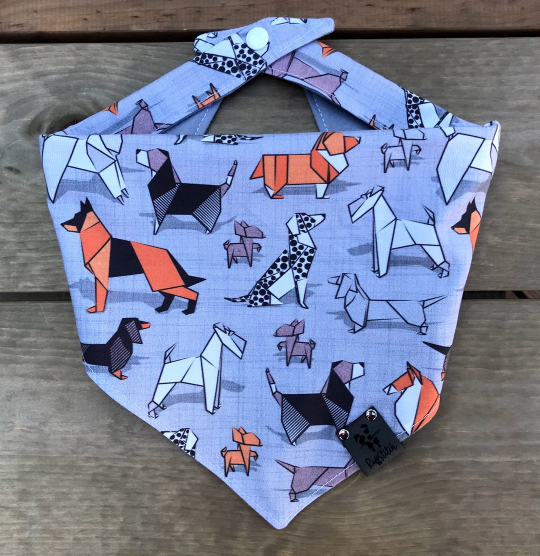 ORIGAMI Dog Bandana Snap Tie Origami Dogs Etsy