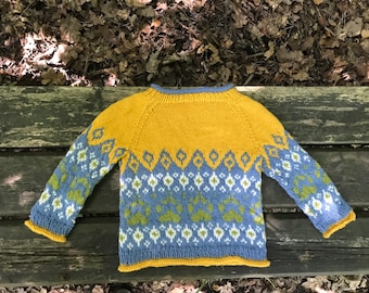 FORÅR: Handknit Baby/Toddler Scandinavian Wool Sweater, Raglan with soft Norwegian Wool