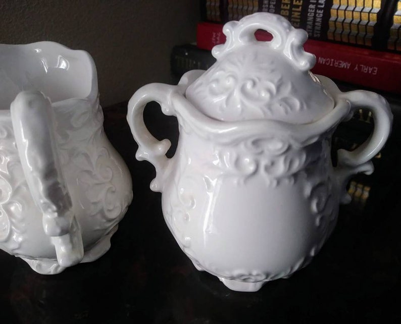 Creamer and Sugar Set with Lid Vintage National Potteries Co Clevland