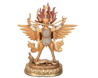 Gold Gilted Garuda statue of Lod Vishnu Avtar for altar remove negative energy Garud sculpture art Figurine Hinduism Tibetan Nepal