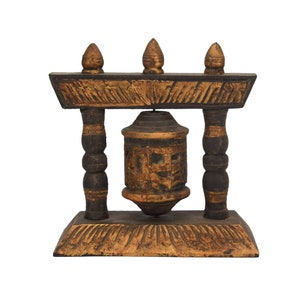 Table Prayer Mill Antique Hand Made Wooden Wheel Tibet Buddhism Vintage Art Himalayan Buddhist Symbol Healing Mantra Altar Decorative Nepal