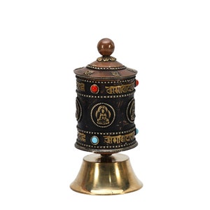 Tischplatte Tibetische Rad Gebetsrahmen mit Kupfer Rad Antiquitäten Om Mani Himalaya Tibet Design Mantra Handgefertigte Dekorative Aus Nepal