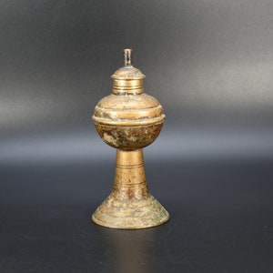 Antique Very Rare Old Copper Lamp Butter Lamp Buddhist Alter Brass Thunderbolt Nepal