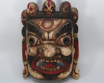 Stunning Hindu God Bhairab Mahakala Wooden Face Mask decorative handcrafted Buddhist Tibetan Wall Hanging Himalaya Ritual Shaman decor Nepal