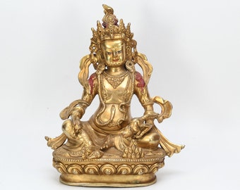 God Wealth Idol Kubera Jhambhala Gold Copper statue Tibetan Hand carved Buddhist home Decoration Spiritual Kubera sculpture worship Nepal