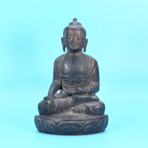 Vintage Rare Thai seated Buddha buddhism Wooden Handmade Lord Sculpture Home Decor Accent Handicraft Statue Meditating Thinking unique Nepal