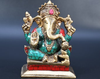 Antique Turquoise God Ganesh Statue Hindu Lord Idol Hindu Lord Ganpati Worship Elephant Statue Handmade sitting meditation Nepal