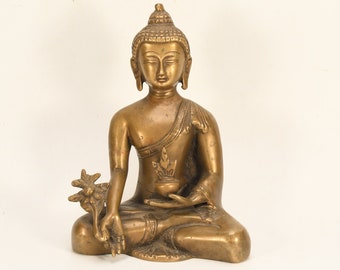 Antique Tibetan Meditating Buddha Statue Handmade Handcrafted Brass Bronze Rare Metal Amazing Buddhism Buddha Meditation Figurine Statue