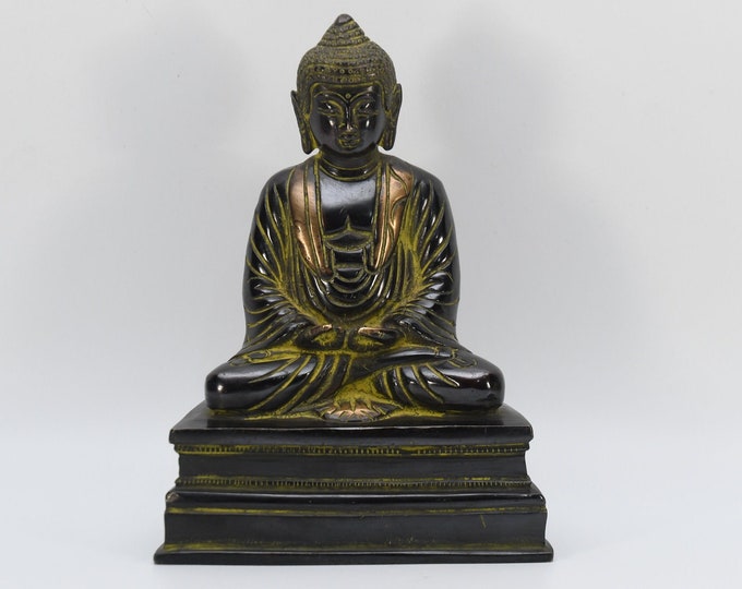 Featured listing image: Handcrafted Brass Dhyana Mudra Buddha Statue, Tibetan Nepal Decor