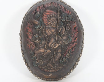 Antique Handmade Mahakala Carved Vintage Resin Kapala Bowl Old Skull cup kapali set Tibetan Nepal
