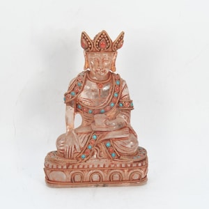 Crystal Carved Antique Gold Gilded Vintage Tibetan Guru Amazing Handmade Sculpture Meditation Decorative Blessing Nepal