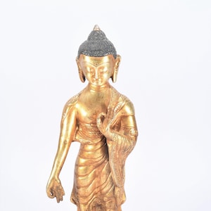 Antike tibetische Gold vergoldet stehende Buddha Meditation Figur Statue Buddhismus Decor Art Nepal