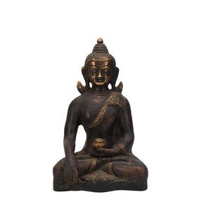 Wohnkultur Meditierende Buddha Statue Antike handgefertigte buddhistische tibetische Messing geschnitzte sitzende Skulptur Buddhismus Segen Gott Frieden Nepal