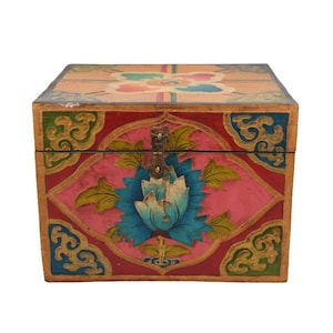 Hand painted Tibetan Wooden box handmade Jewelry box Buddhism Himalayan design Traditional wood treasure container Buddhist Culture Nepal