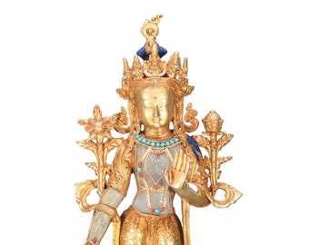 Standing Lokeshwara Gold Gilted Statue Of Avalokiteshvara Fine handmade Home Decorative Blessing God Meditation Peace Buddha Buddhism Nepal