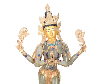 Standing Karcheri Gold Statue Meditating Buddhism Tibetan Handmade Statue decor Tibetan Buddhism Nepal Meditation peace