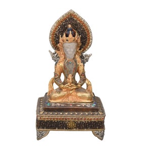 Gold Plated Antique Crystal Hand carved Chepami Aparmita statue Decoration Crafted Magnificent 24K gold Statue Handmade Nepal