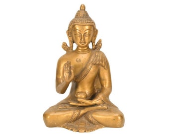 Antique Tibetan Meditating Buddha Statue Handmade Handcrafted Brass Bronze Rare Metal Amazing Buddhism Buddha Meditation Figurine Statue