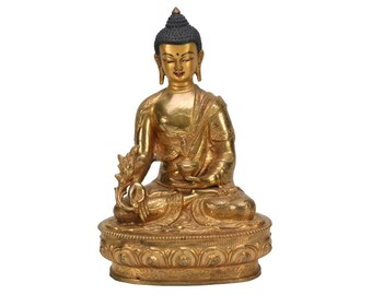 Enlighten Buddha statue Gold plated handmade meditation home office Decoration Tibetan Nepal Shakyamuni Buddhist Blessing Buddha sculpture