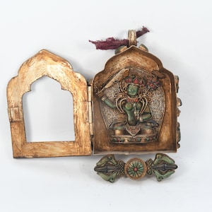 Goddess Manjushree Carved Antique Tibetan Ghau Buddhist Wall Hanging Craft Vintage Decorative Buddhism Collection Nepal