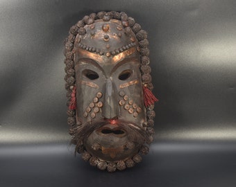 Antique Himalayan Vintage Traditional Handmade Wooden Demon Protector Tibetan Mountain Jhakri,Shamanic,Shaman,Tharu Mask Wall Hanging Nepal