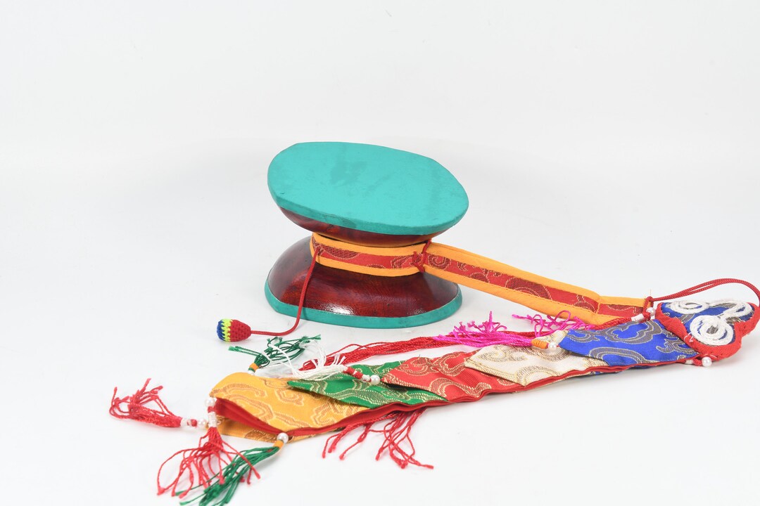 Damsu Ritual Wooden Handcarved Antique Leather Buddhist Ritual Damaru Tibetan Damaru ...