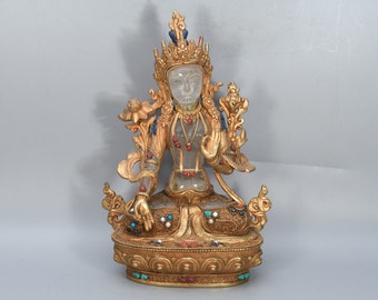 Crystal Carved White Tara Vintage Gold Gilted statue Beautiful Crystal Handcrafted Statue Crafted Magnificent 24K gold Statue Handmade Nepal