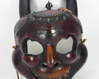 Vintage Chitipati Repousse uit Tibet, godheidsmasker dansende muur hangend antiek Himalaya traditioneel Nepalees bergmasker