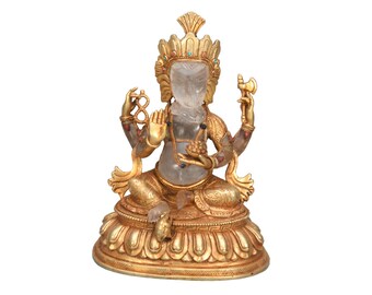 Lord Ganesha blessing Crystal Gold Plated  Statue vintage sculpture Decorative Worship Elephant Statue Figurine Meditation Nepal