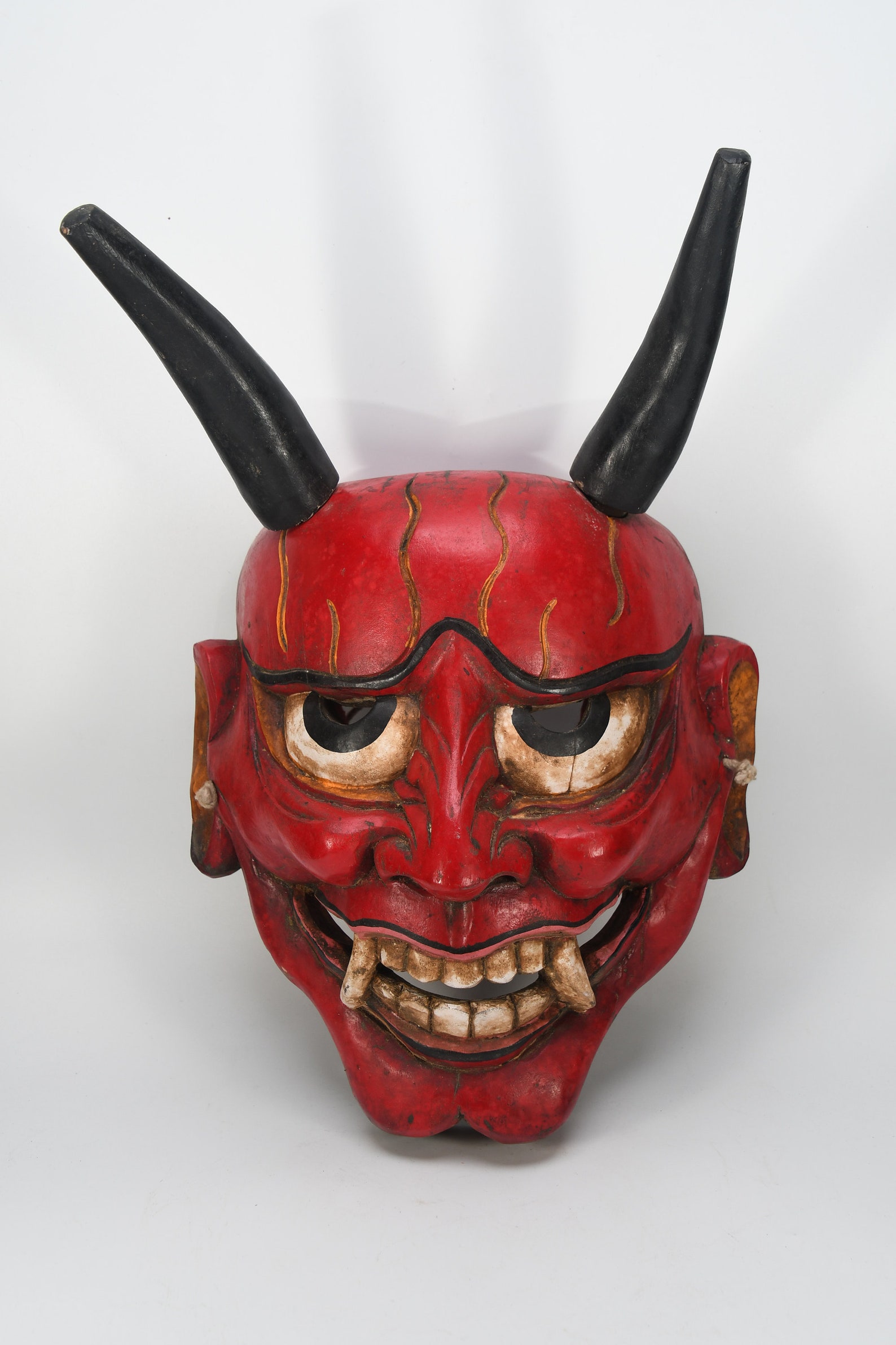 Horned Wooden Red Demon Mask vintage devil skull handcrafted Etsy