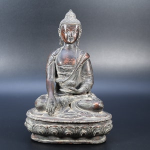 Handgefertigte tibetischen Buddhismus Buddha-Statue Antike Handwerk Buddha Meditation Figur Statue Bronze Selten Messing, Menla Medizin Buddha Statue