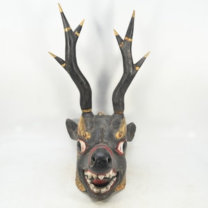 Graceful Guardian: Handcrafted Wooden Deer Wall Hanging Mask Tibetan Traditional Mask Nepal