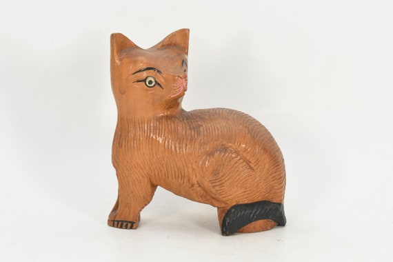 Wooden Cat Figurine Tibetan Antique Animal Collec… - image 1