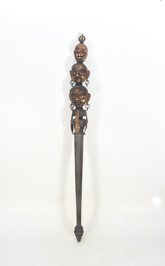 Three Face Khatanki Carved With Top Dorje Antique Copper