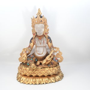 Antique Tibetan Handmade Crystal Carved Lord Kubera Statue - Wealth Deity Altar Spiritual Kubera sculpture worship Nepal