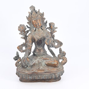 Tibetan White Tara Copper Crafted Sculpture Home Decor Blessing Meditation Buddhist Deity Peace Tibetan Nepal