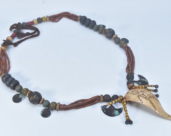 Mix Beads Shell Naga Mala Tibetan Necklace pendant Antique Sankha Conch Old Agate Men Woman Protection Mala Buddhist Meditation Prayer Nepal