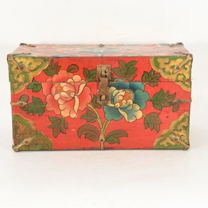 Blooming Beauty: Handcrafted Floral Carved Tibetan Treasure Box Traditional Wooden Storage Colorful Box Nepal