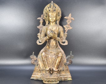 Bodhisattva Tibetan Maitreya Buddha statue antique hand carved sculpture meditation Buddhist deity Home Decorative Blessing God Nepal