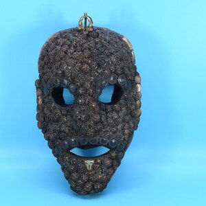 Divine Artistry Handcrafted Tibetan Mask Wall Hanging with Rudraksha Bead Art Tantrism Home Decorative Craft Nepal