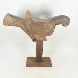 Tibetan Antique Pigeon Bird Crafted in Iron Stand Vintage Wooden Sculpture Handmade Bird Statue Collectible Nepal