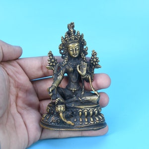 ALTE tibet Miniatur Grüne Tara Statue in SILBER